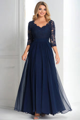 Elegant Navy A-Line Chiffon Mother Of the Bride Dress with 3/4 Sleeves