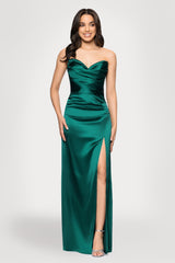 "Vicky" Long Strapless Satin Dress