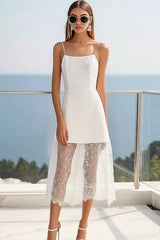 Simple A Line Spaghetti Straps White Graduation Dress