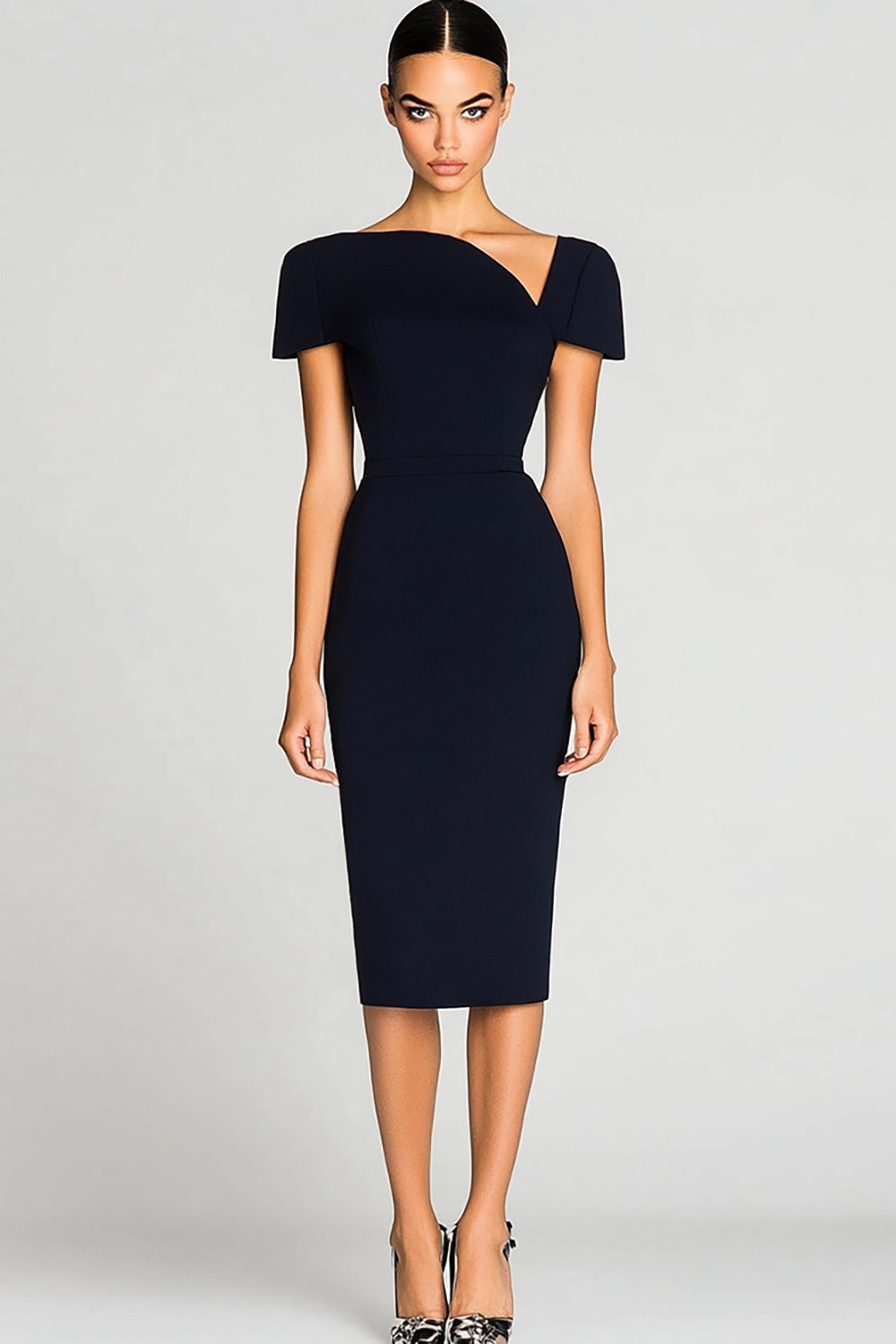 Black Off the Shoulder Bodycon Satin Knee-Length Work Dress