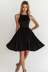 Black A Line Chiffon Knee-Length Graduation Dress