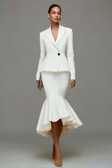 Mermaid Ivory 2 Piece Work Dress with Ruffles