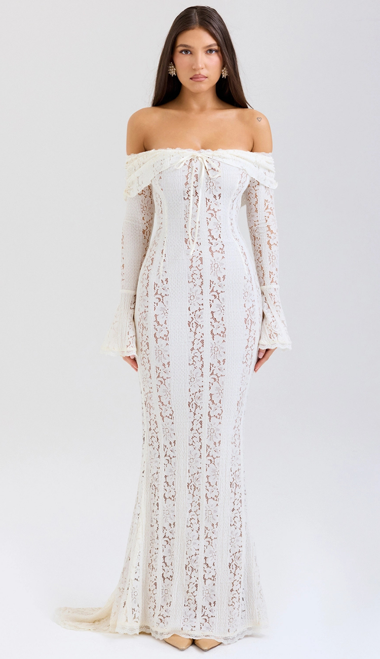 Kaelis White Lace Maxi Dress