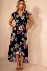 Sarah Navy Floral Belted Dress