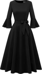 HomRain Women's Church Dresses Modest Bell Sleeve Wedding Guest Cocktail Tea Party Vintage Evening Dress