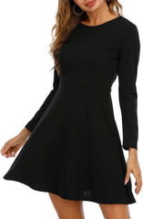 Jusfitsu Womens Long Sleeve Dress Casual Simple Dresses A-Line Knee Length Skirt Slim Fit Skater Dress