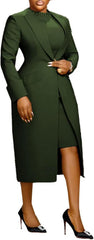 Molisry Women's 2 Piece Blazer Dress Set Formal Mock Neck Midi Dress Back Slit Long Sleeve Maxi Overcoat Business Suit Set