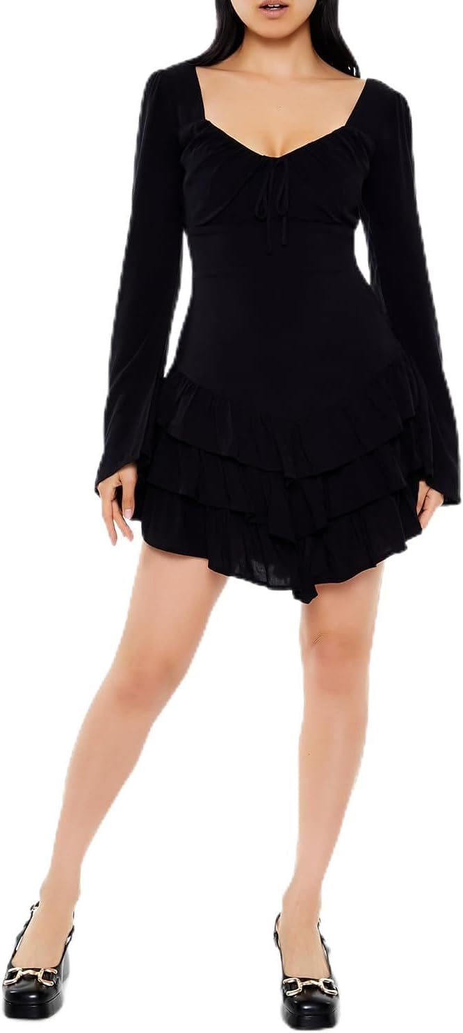 Forever 21 Women's Tiered Bell-Sleeve Mini Dress