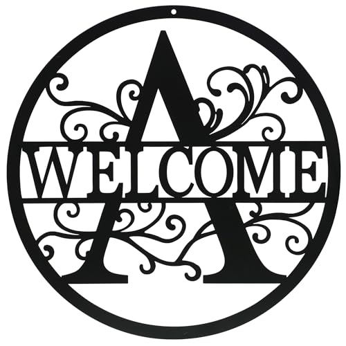 VinSees Metal Initial Welcome Sign Metal Monogrammed Sign Metal Letter Wall Art Decor (P), Personalized Family Name Sign for Home Porch Front Door Outdoor, Personalized Gifts for Family