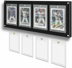 Acrylic Trading Card Display Frame for 4 Standard Cards, Wall Mount & Stand, Magnetic Holder UV Protection for Baseball Basketball Football Sports Collection, Compatible with Pokemon MTG