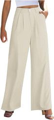 Womens Dress Pants Work Casual Elastic High Waisted Lounge Wide Leg Pants Loose Comfy Business Office Trousers Pocket
