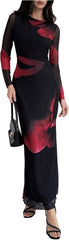 Milumia Women's Spring Wedding Guest Dress Floral Long Sleeve Maxi Dresses Cocktail Party