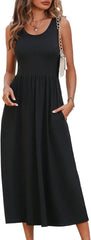 Beach Women's Black Dress Solid Slant Pocket A-Line Dress Maxi Women