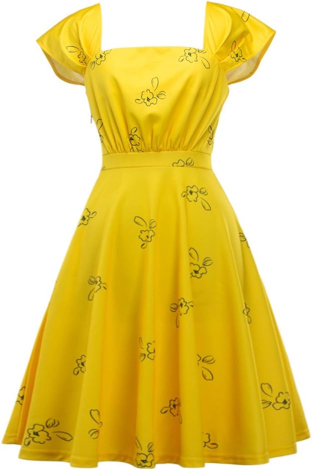 IDEALSANXUN Womens Bright Yellow Cap Sleeve Lovely Cocktail Floral Party Dress