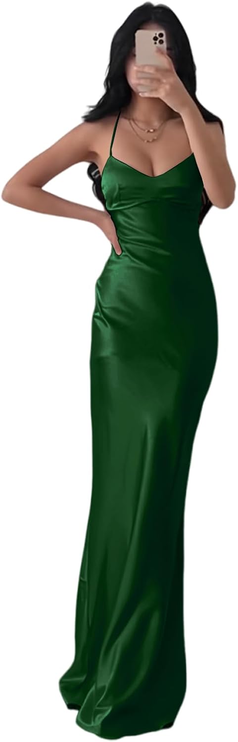 Sevintage Bridesmaid Dresses for Women Long Slit Satin Prom Dress Formal Wedding Guest Dress