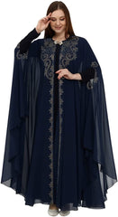 Marwa Fashion Arabic Dress for Women – Dubai Kaftan Islamic Muslim Costume for Wedding, Party & Dinner (Large, Dark Blue)
