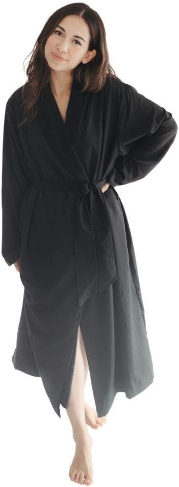 Telegraph Hill - Double Layer Twill Robe | Soft Microfiber Spa Bathrobe (Large, Black)