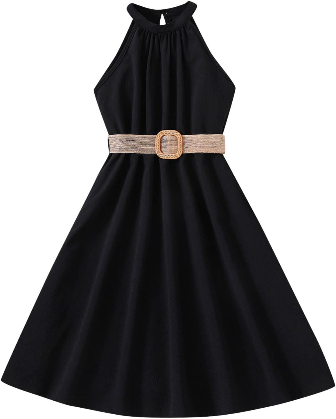 Children Dress Solid Color Hanging Neck Waist Collection Dress Princess Dress Fashion Outwear Toddler Sunflower