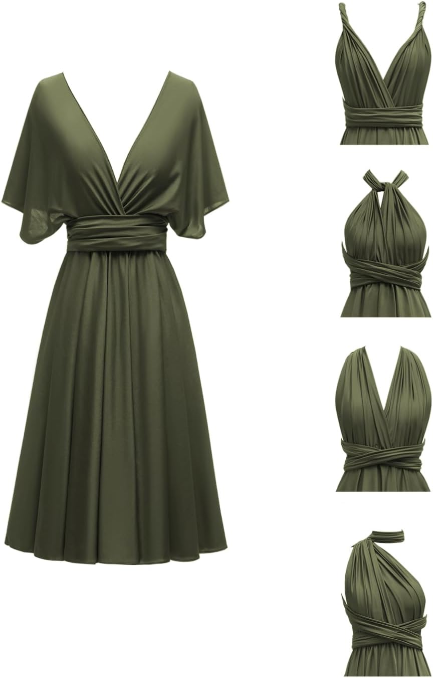 Knee Length Infinity Dress with Bandeau Short Convertible Bridesmaid Dresses Multi-Way Transformer Cocktail Gown