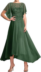 Green Mother of The Bride Dresses A-Line/Princess Scoop Applique Wedding Guest Dress for Women