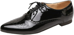 Uniquelly Womens Flat Oxfords Patent Leather Pumps Pointed Toe Lace Up Office Uniform Dress Shoes