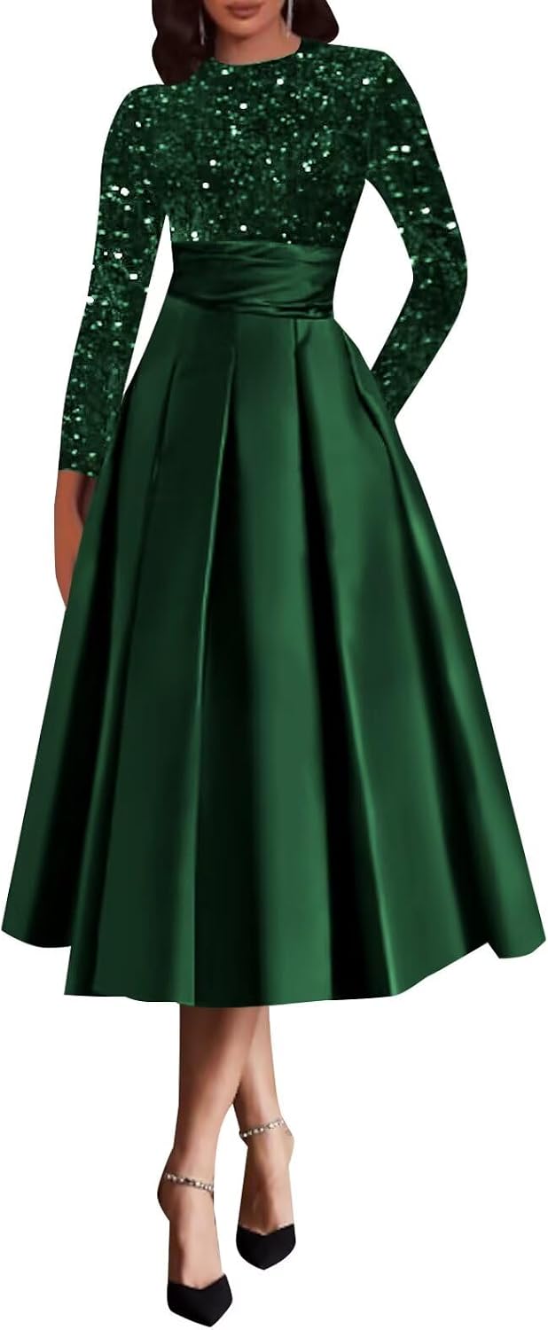 Emerald Green Mother of The Groom Dresses for Women Sequin Grandmother of The Bride Dress with Long Sleeves US8