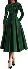 Emerald Green Mother of The Groom Dresses for Women Sequin Grandmother of The Bride Dress with Long Sleeves US8