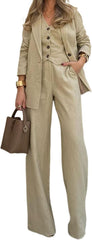 Women's 3-Piece Linen Suit Jacket Single Breasted Vest and Pants for Formal/Party/Prom/Business