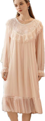 HEARTTOUCH Women's Victorian Nightgown Mesh Long Sleeve Nightdress Sheer Sleepwear Lace Nightwear Sleep Dress Loungewear