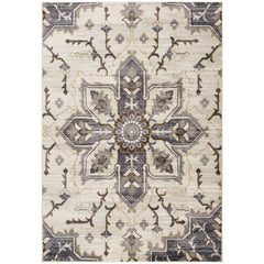 Home Outfitters 4' X 6' Gray and Ivory Damask Power Loom Area Rug