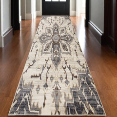 Home Outfitters 4' X 6' Gray and Ivory Damask Power Loom Area Rug