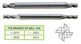 53264CC 1/8 x 3/16 x 3/8 x 2-1/4 4 FLUTE REGULAR LENGTH DE MINIATURE TICN COATED 8% COBALT End Mill