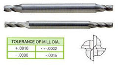 53264CC 1/8 x 3/16 x 3/8 x 2-1/4 4 FLUTE REGULAR LENGTH DE MINIATURE TICN COATED 8% COBALT End Mill
