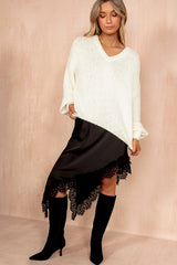 Imani Black Satin Lace Asymmetric Skirt