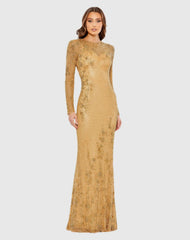 Gold Long Sleeve Embellished Gown - Mac Duggal