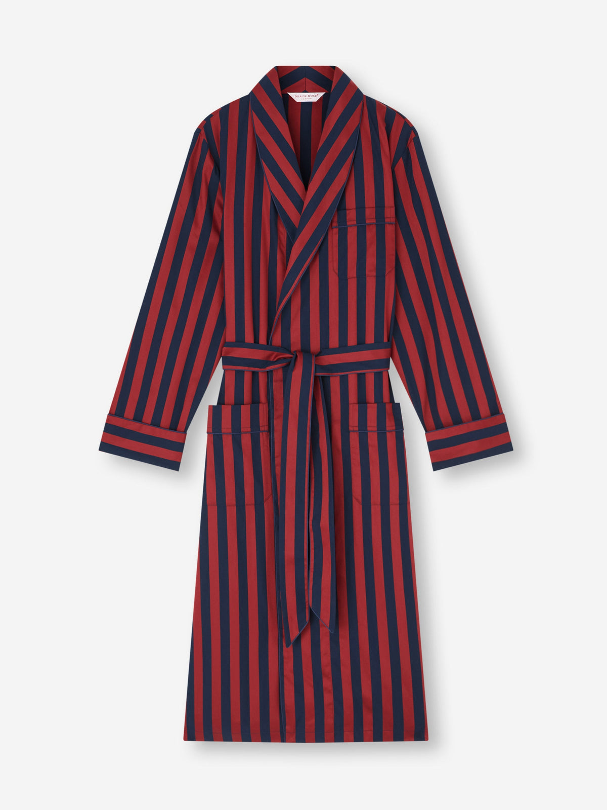 Men's Robe Royal Cotton Navy Blue & Red Stripe
