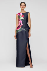 Kay Unger Luciana Column Gown in Midnight Blue