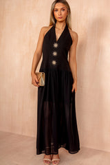 Judy Black Halterneck Celestial Maxi Dress