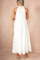 Emberly White Cotton Tiered Maxi Dress