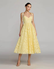 Yellow Lace Bow Strap Midi Dress Ieena for Mac Duggal