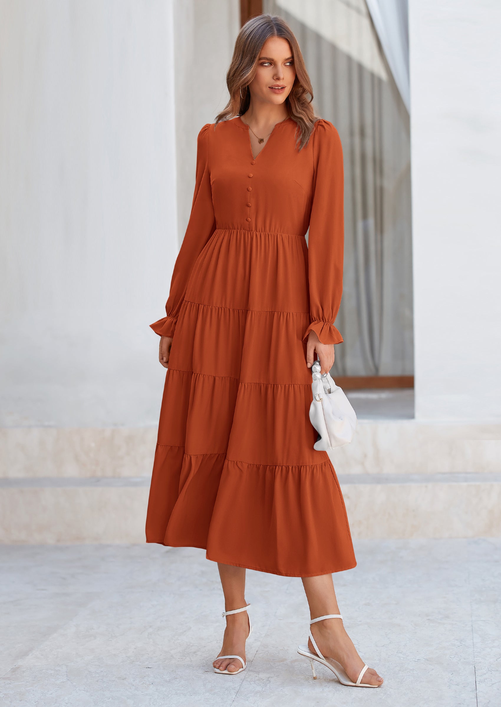 PRETTYGARDEN Women Fall Long Sleeve Smocked Maxi Dress Casual Square Neck Swiss Dot Tiered Ruffle Flowy Spring Pocket Dresses PRETTYGARDEN