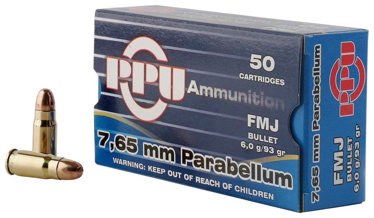 PPU PPH765P Handgun  7.65x21mmParabellum 93gr Full Metal Jacket 50 Per Box/20 Case