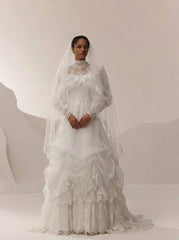 Antique White Modest Wedding Dress - Vintage Wedding Dress - French Style