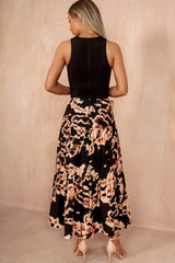 Una Black Abstract Print 2 In 1 Midi Dress