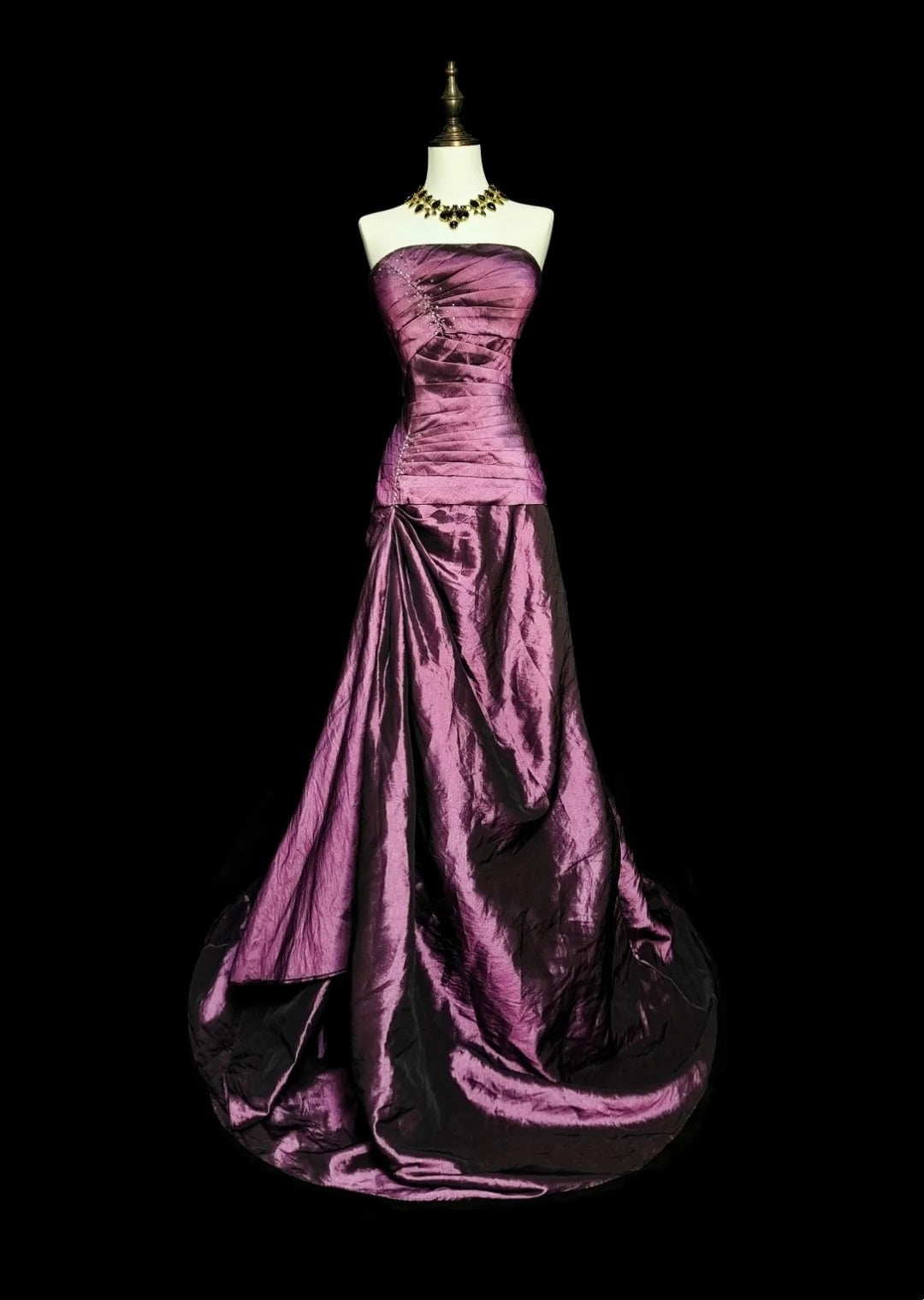 Vintage Mermaid Strapless Purple Taffeta 2000s With Pleated Prom Dresses Long Formal Party Gown N1360