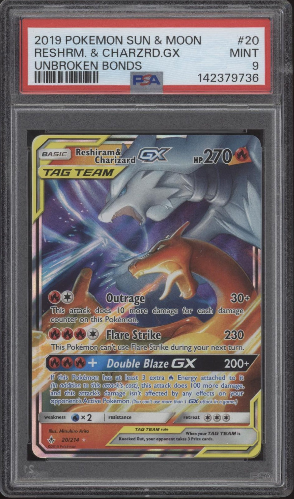 Reshiram & Charizard GX Pokemon Unbroken Bonds #20 PSA 9