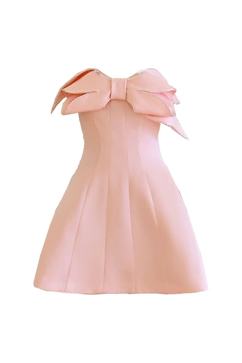 Pink Clayton A-line pleated chest organdy mini dress by Do Long, featuring a fitted bodice and flowing pleated skirt.