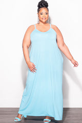 Final Sale Plus Size Spaghetti Strap Maxi Dress in Soft Blue