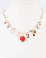 Football Charm Necklace - Red/White