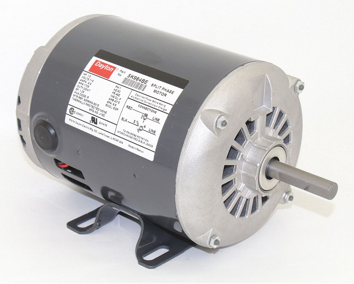 Dayton 1/2 HP, General Purpose Motor, Split-Phase, 1725 Nameplate RPM, 115 Voltage, 48Z Frame - 5K984